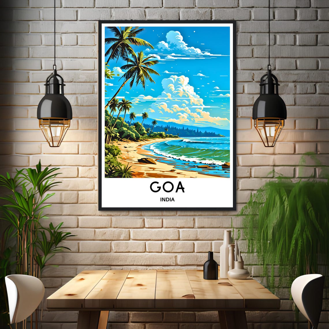 Goa India Tropical Beach With Palm Trees and Surf Travel Poster - Image 3