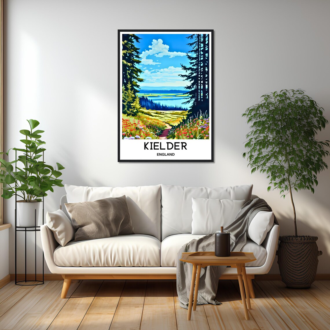 Kielder Water Lake View Through Pine Forest Wildflower Meadow Poster - Image 3
