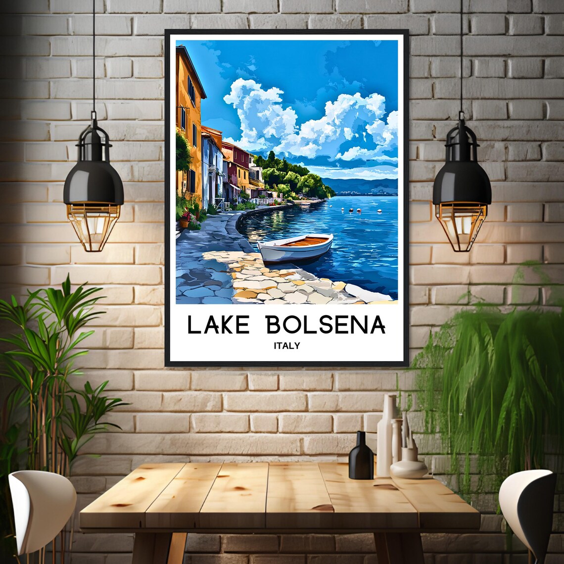 Lake Bolsena Italy Lakeside Village Vintage Travel Scenic Art Poster - Image 3