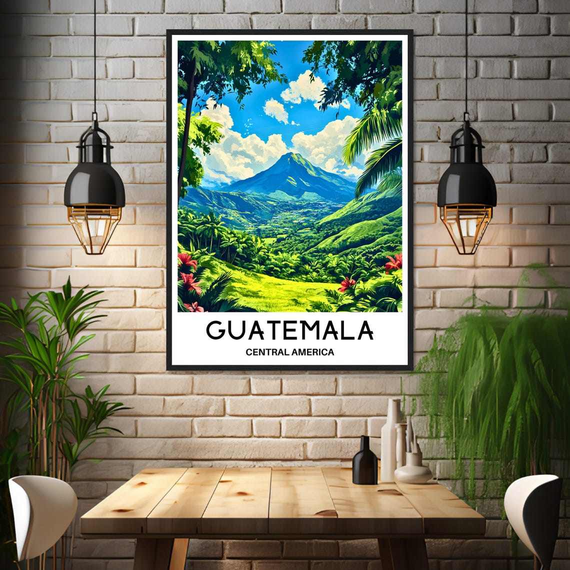 Guatemala Central America Lush Green Valley With Volcano Poster - Image 3