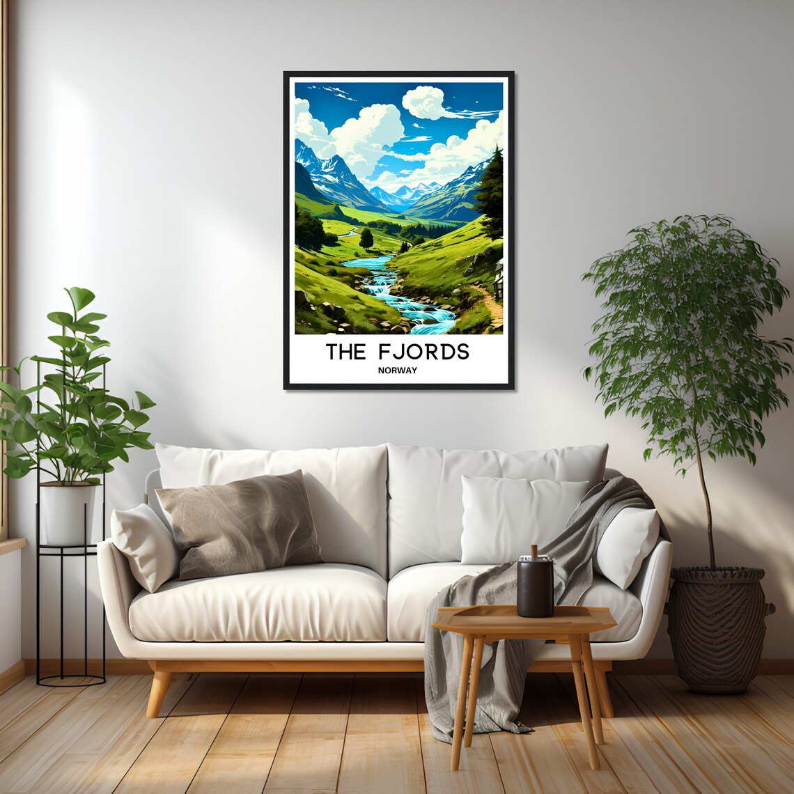 The Fjords Norway Green Valley Stream Mountain Peaks Travel Poster - Image 3