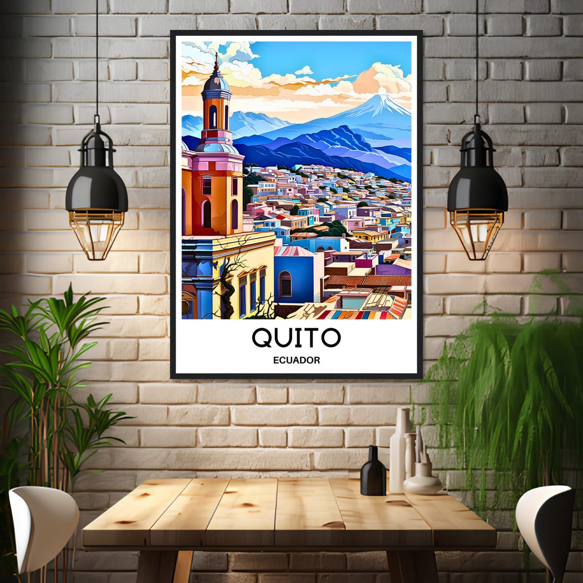 Quito Ecuador Colonial Church Tower Volcano Backdrop City Poster - Image 3