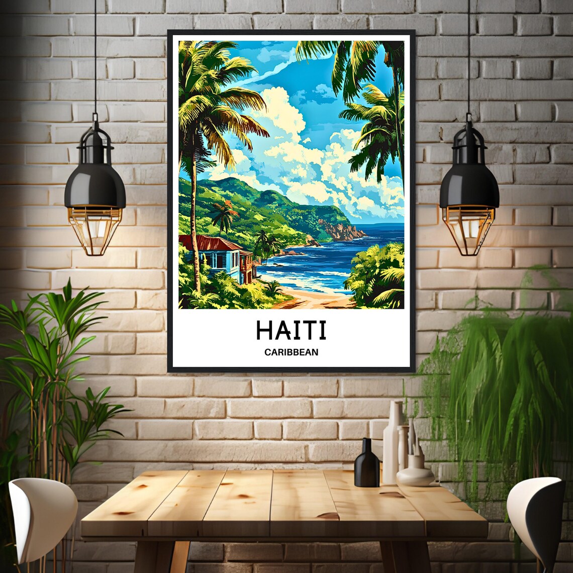 Haiti Caribbean Tropical Coast Beach Illustrated Travel Poster - Image 3