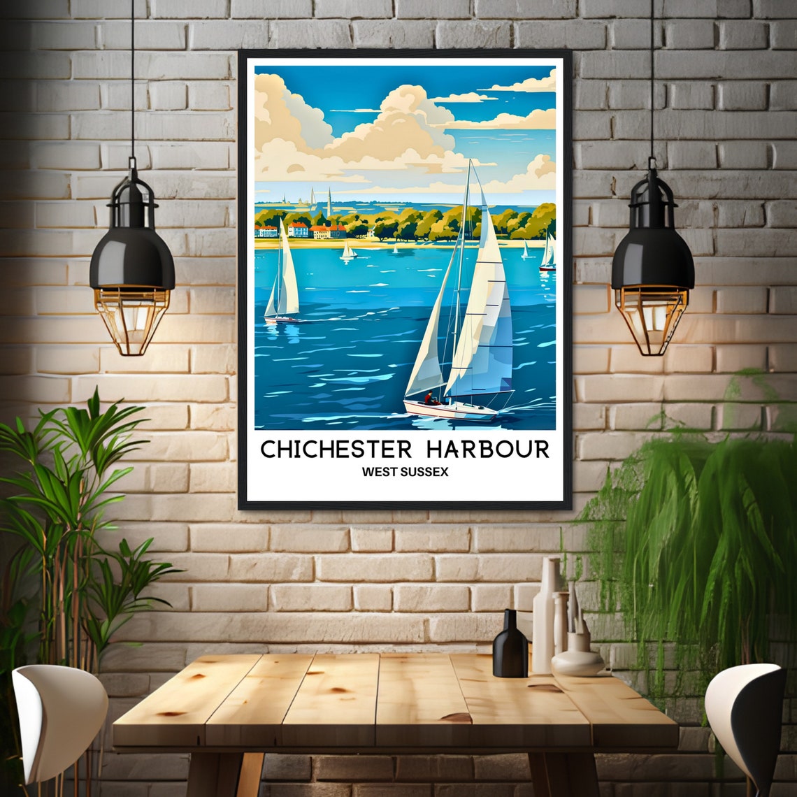 Chichester Harbour Sailboats Racing Across Waterfront Poster - Image 3