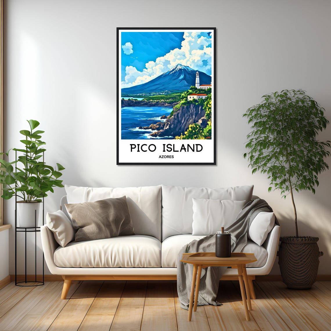 Pico Island Azores Volcano Lighthouse Coastal Illustration Poster - Image 2