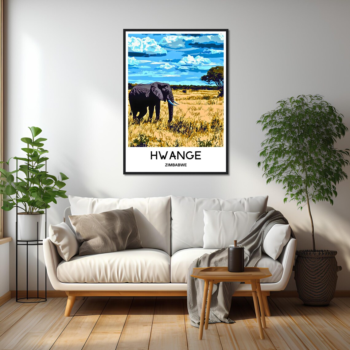 Hwange Zimbabwe Elephant Golden Savanna Wildlife Travel Poster - Image 2