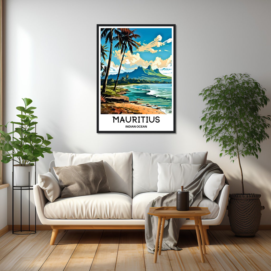 Mauritius Palm Beach Green Mountain Indian Ocean Travel Poster - Image 2