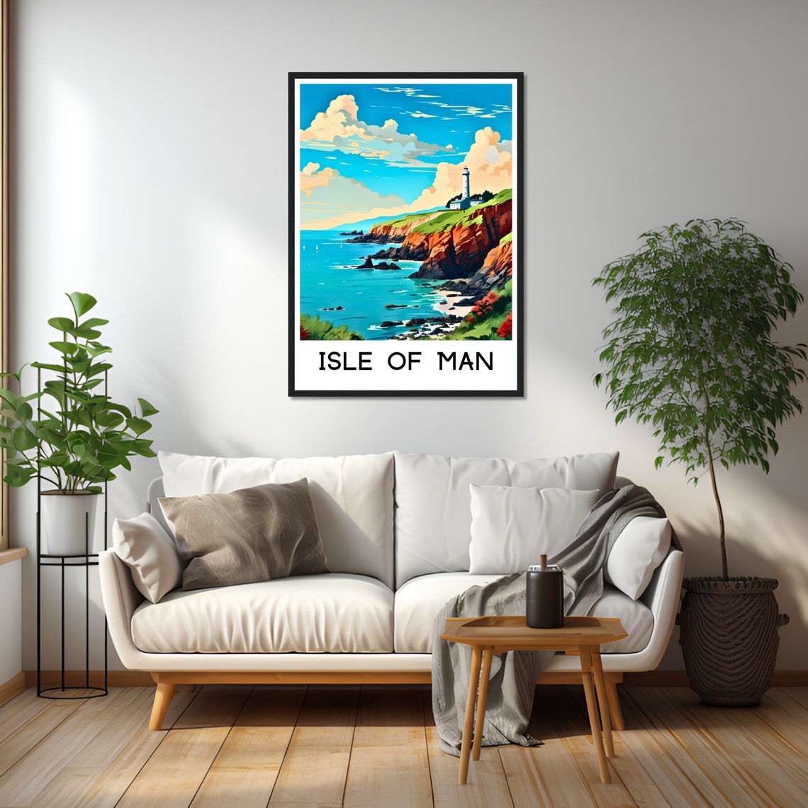 Isle of Man Lighthouse Above Dramatic Red Cliffs Coast Poster - Image 2