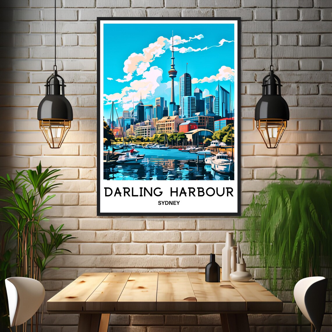 Darling Harbour Sydney Australia Skyline Marina Tower Travel Poster - Image 3