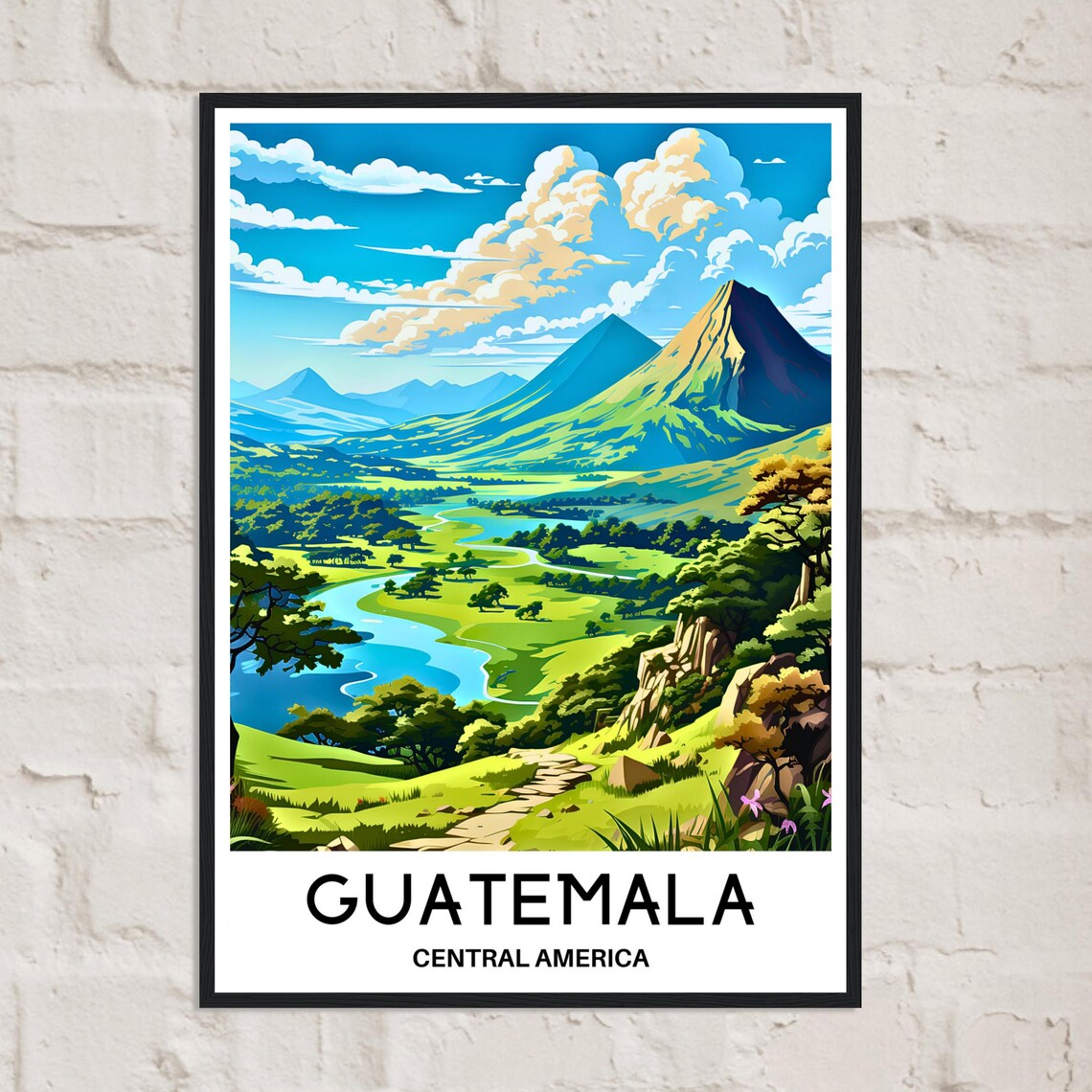Guatemala Volcanoes Valley Central America Travel Art Poster - Image 2