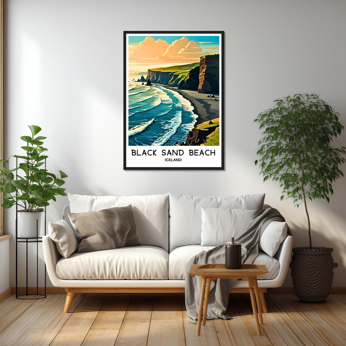 Black Sand Beach Iceland Turquoise Waves and Cliffs Travel Poster - Image 2