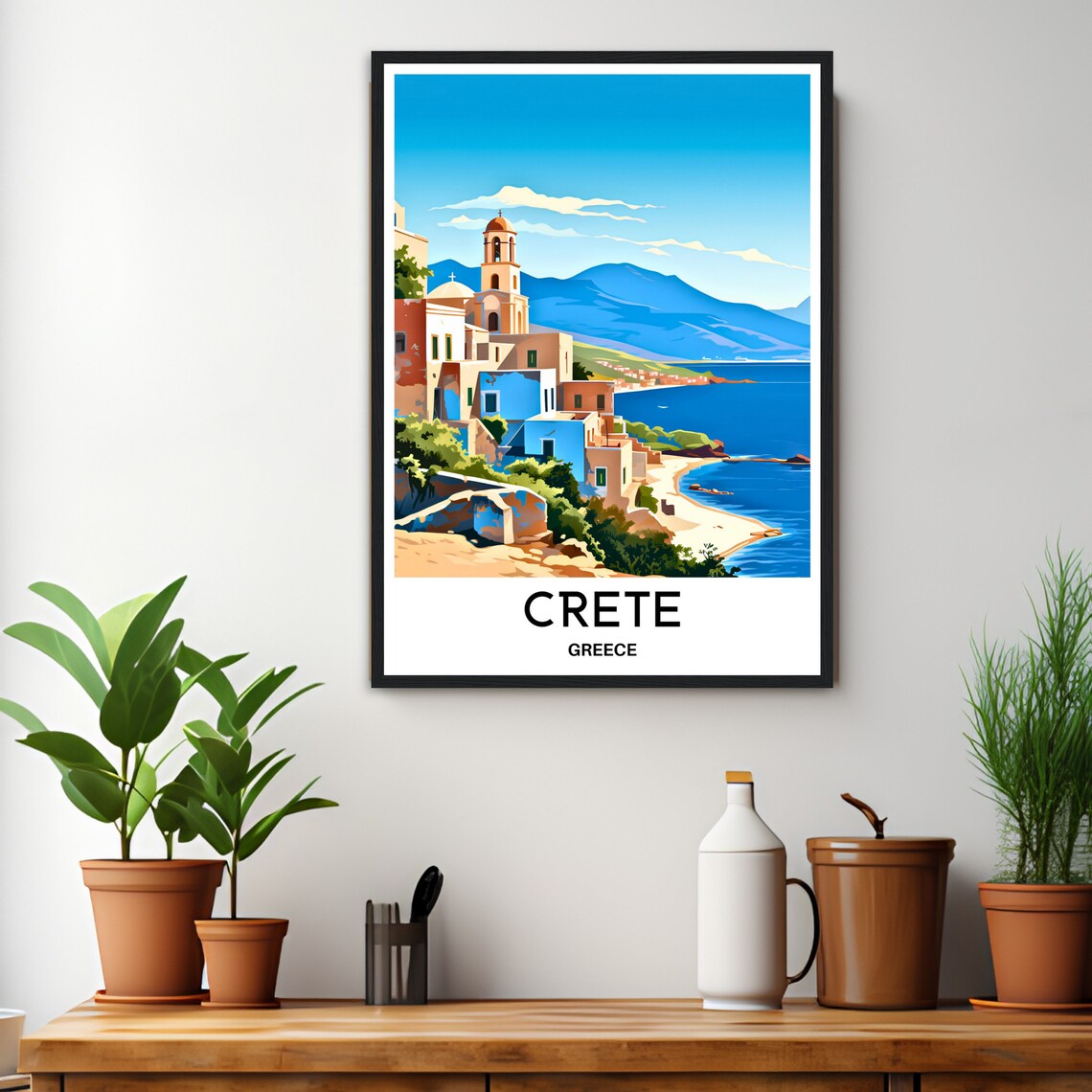 Crete Greece Seaside Village Church Blue Coast Travel Poster - Image 3