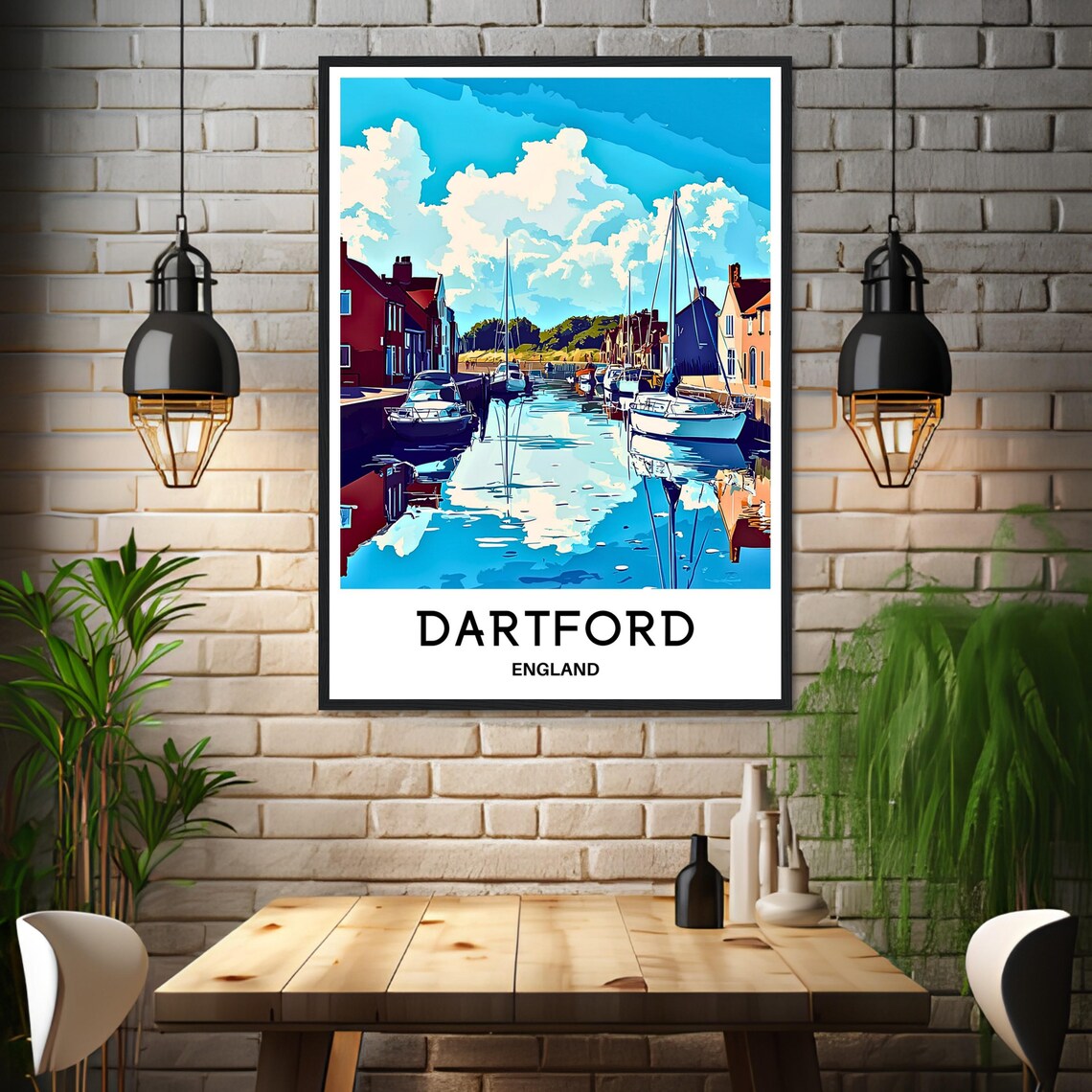 Dartford England Marina Harbor Colorful Boats Waterfront Travel Poster - Image 3