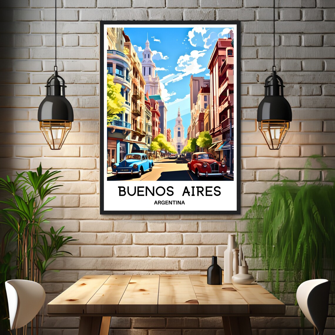 Buenos Aires Classic Cars Avenida Church Historic Travel Poster - Image 3