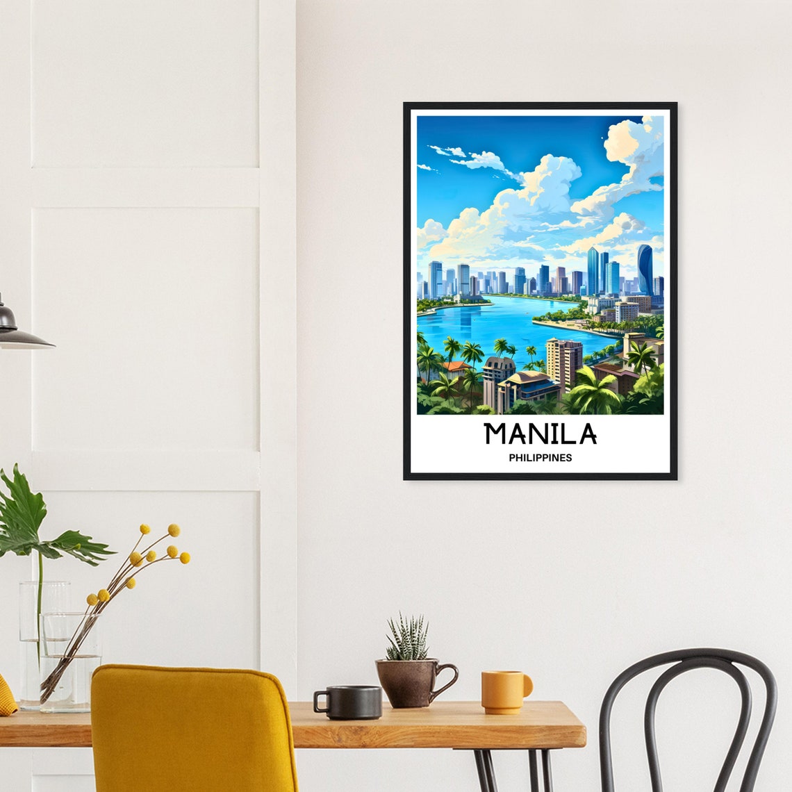 Manila Philippines City Skyline Bay Palms Tropical Travel Poster - Image 2