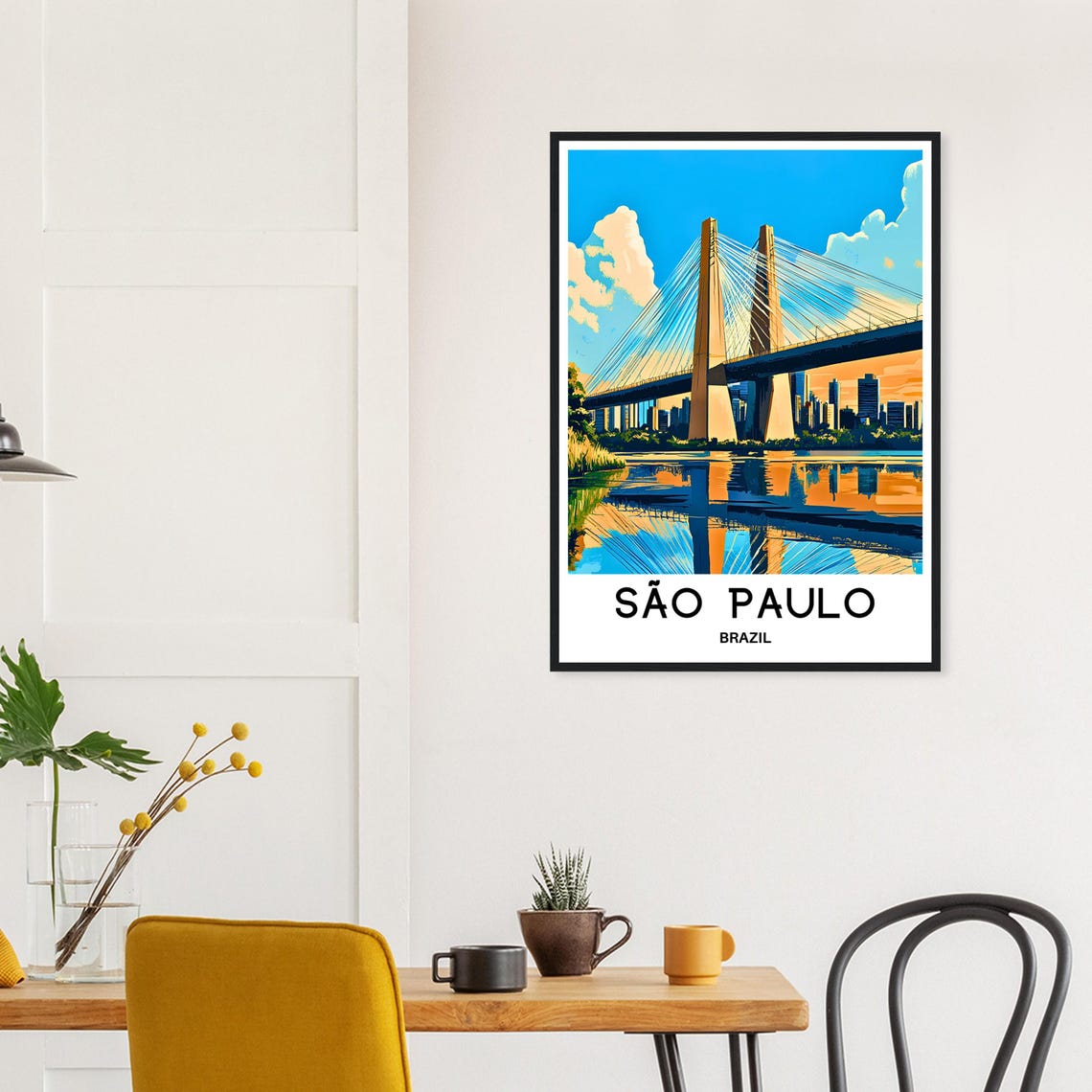 Sao Paulo Brazil Cable Stayed Bridge Retro City Travel Poster - Image 3