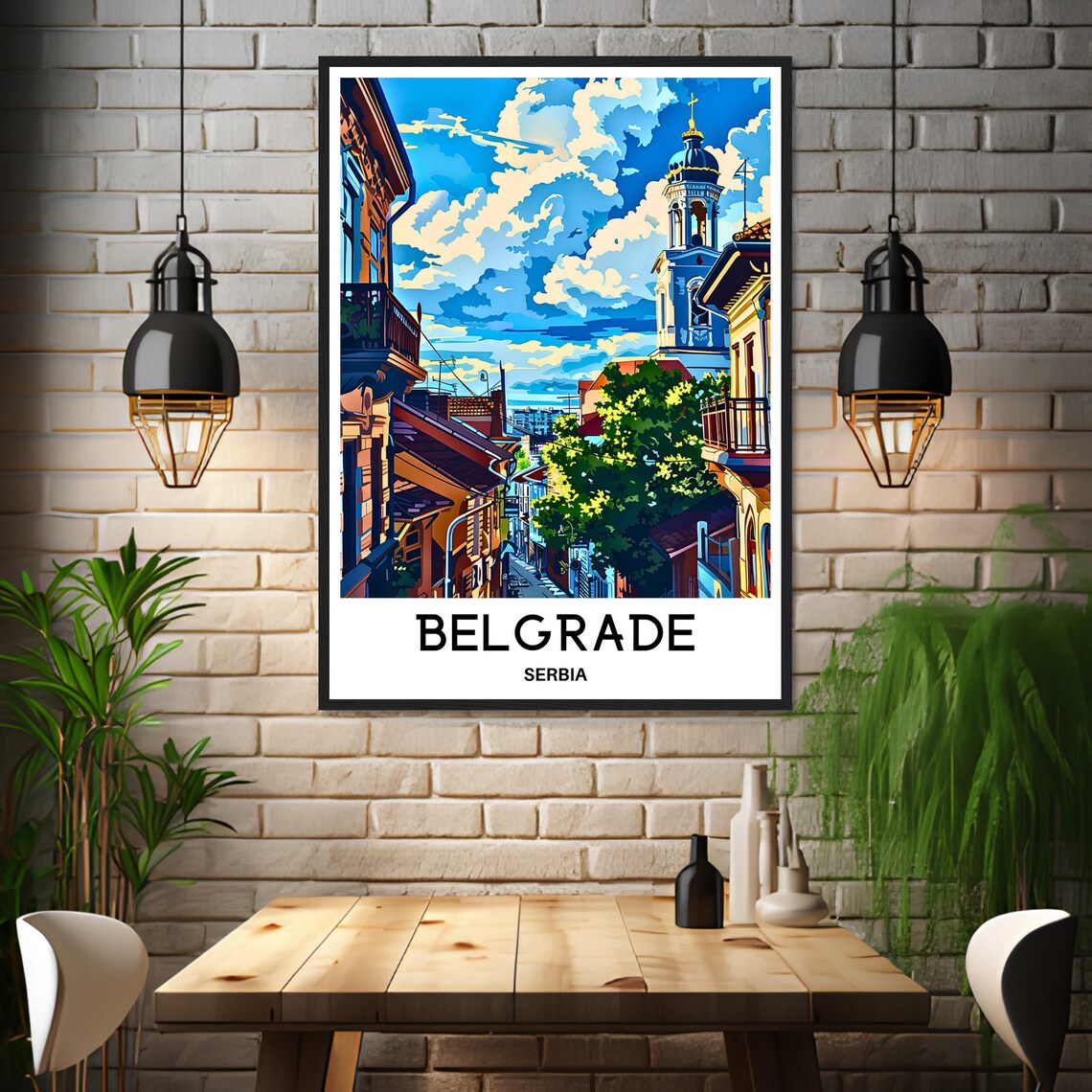 Belgrade Serbia Old Town Street With Church Tower Travel Poster - Image 3