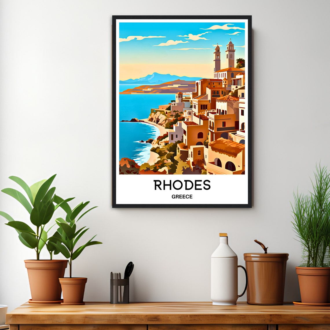 Rhodes Travel Poster Rhodes Travel Print Rhodes Island Print Rhodes Greece Print Rhodes Travel Gift Rhodes Art Print Rhodes Wall Print - Image 3