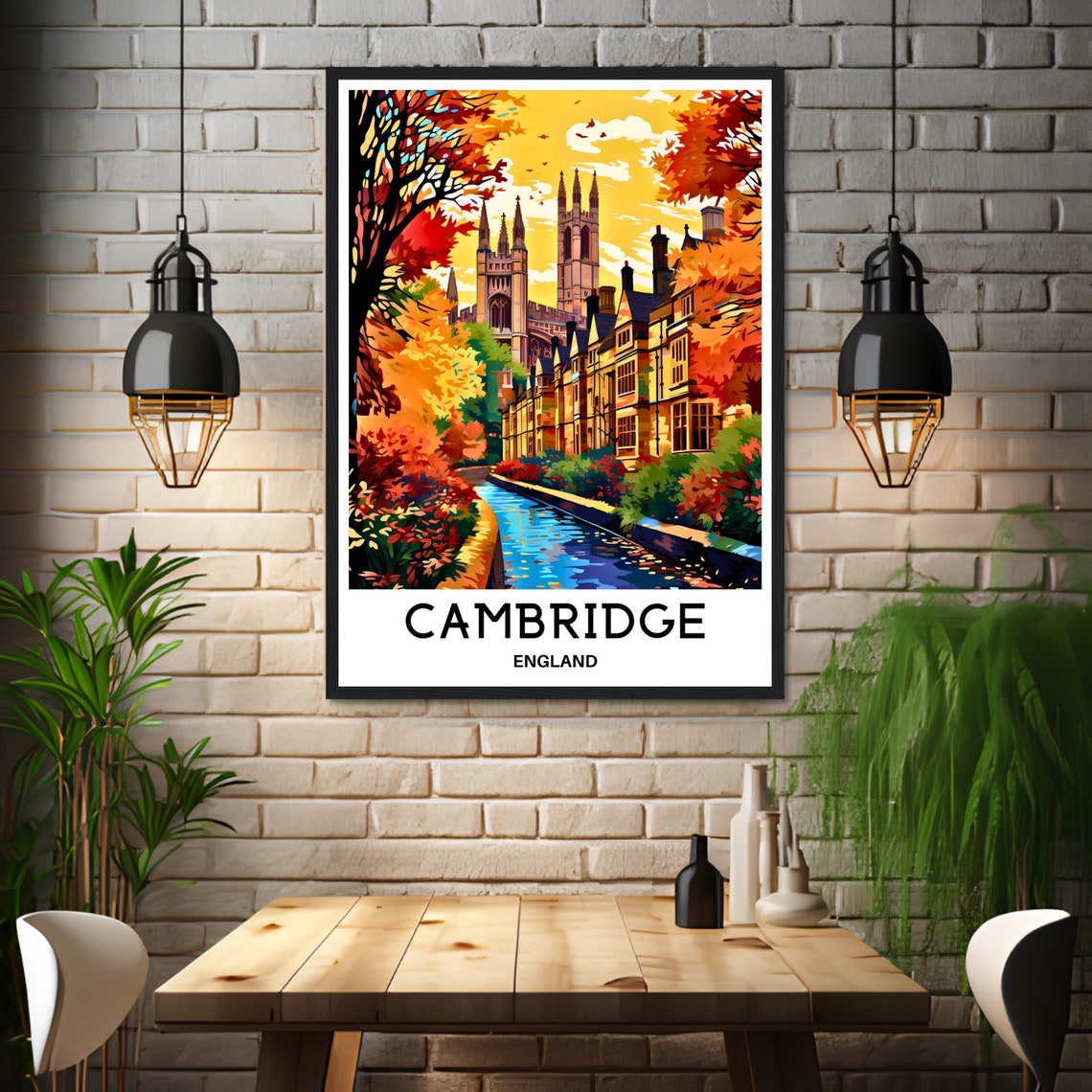 Cambridge England Autumn River Cathedral Fall Colors Travel Poster - Image 3