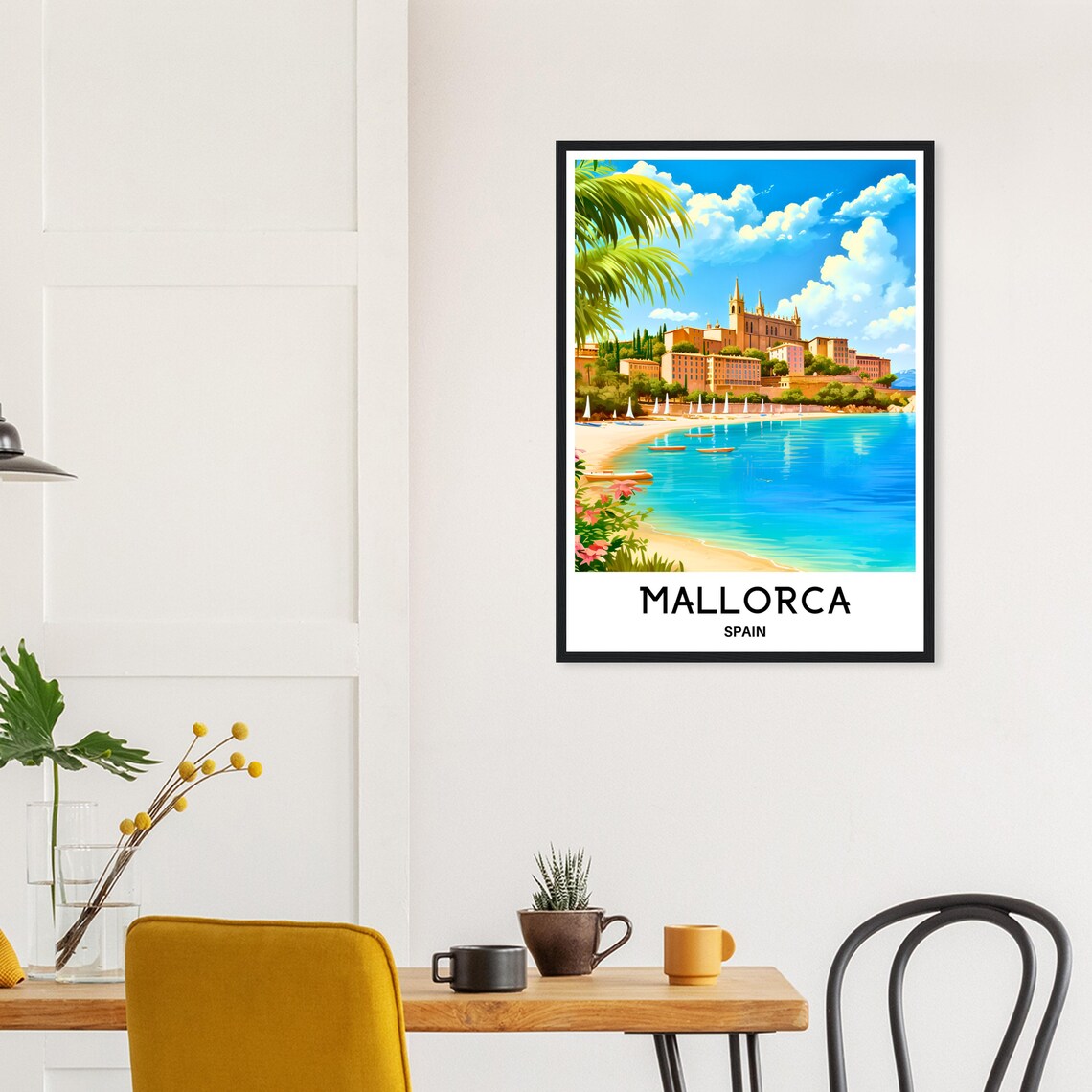 Mallorca Spain Palma Cathedral and Beach Waterfront Travel Art Poster - Image 3