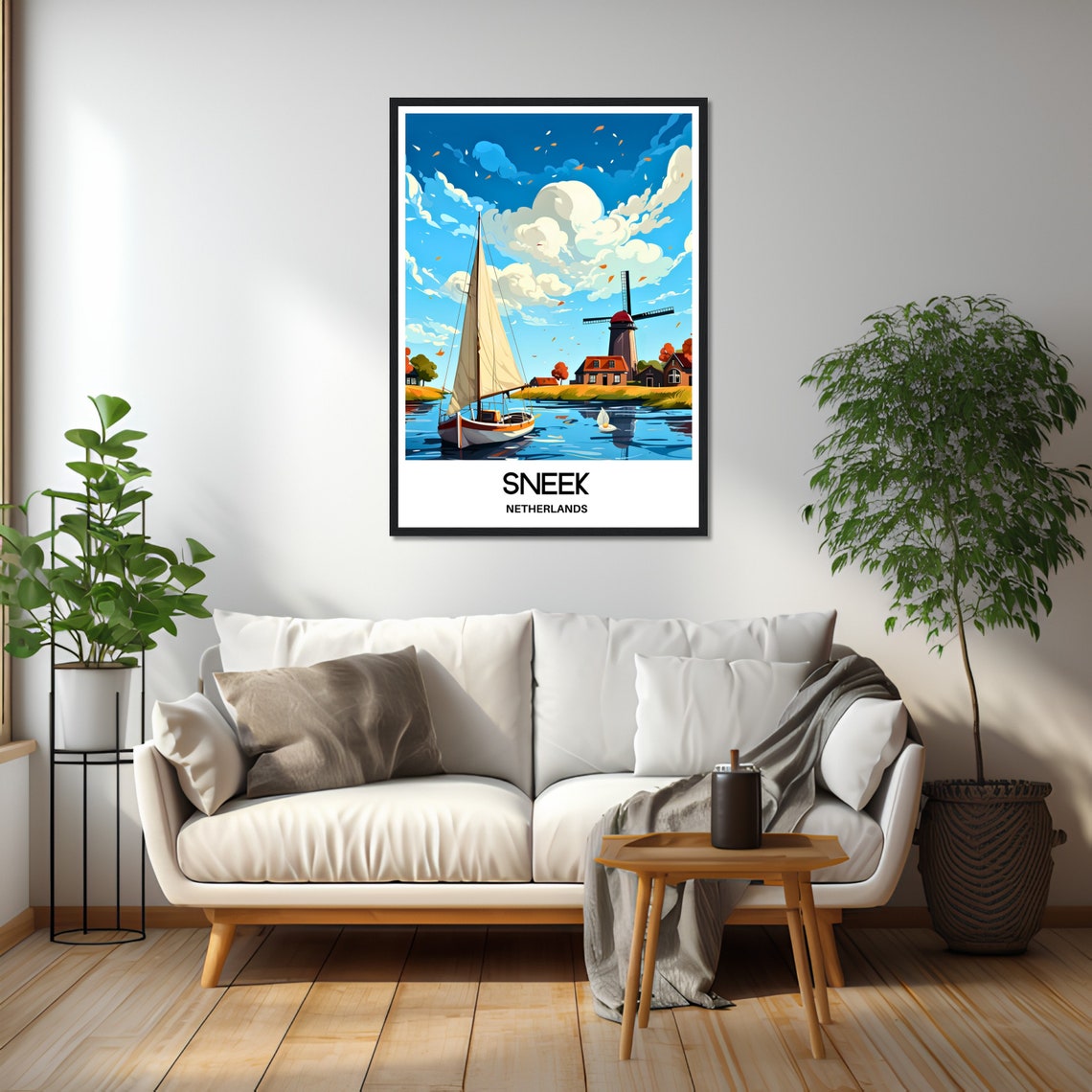 Sneek Netherlands Windmill Sailboat Canal Scene Travel Poster - Image 2