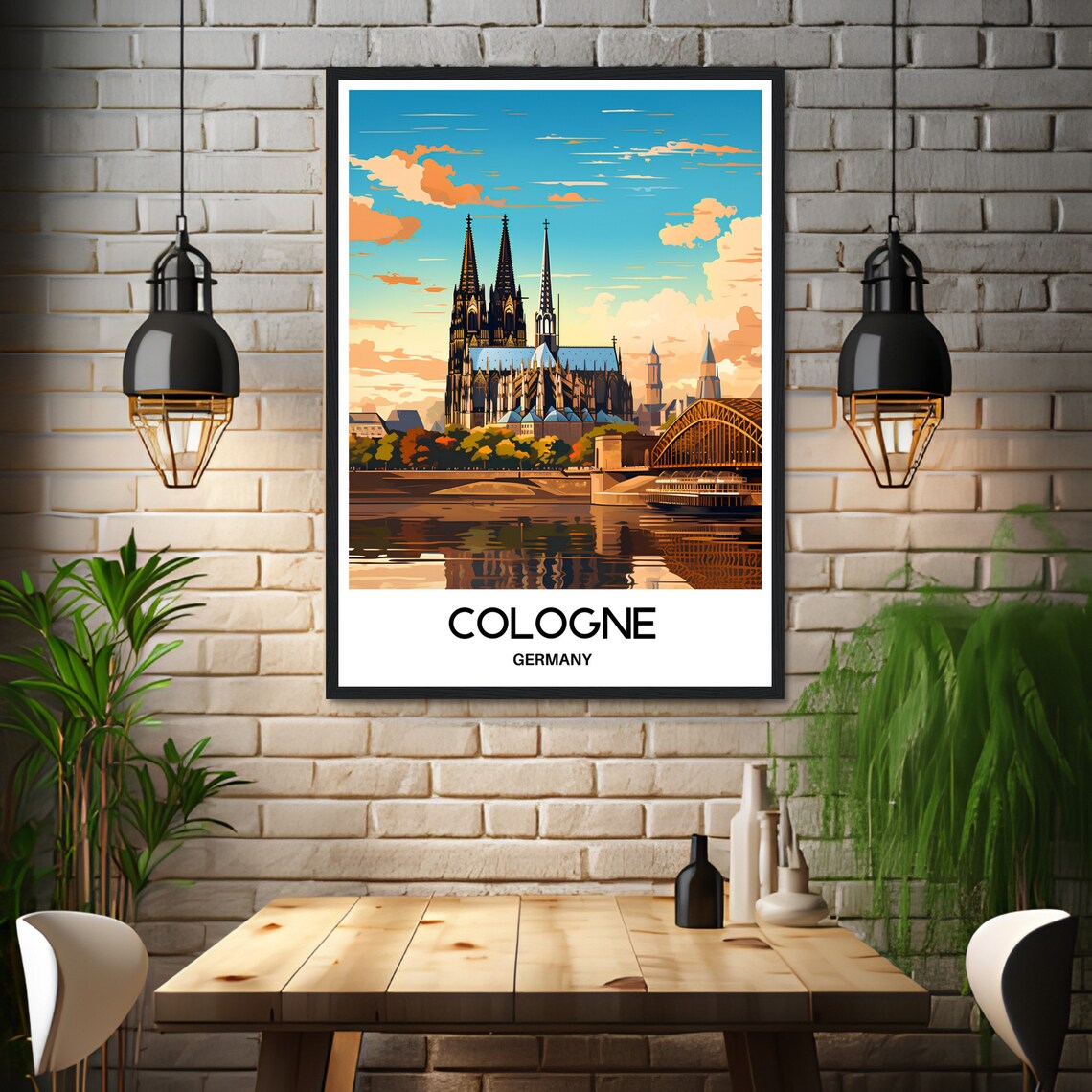 Cologne Germany Cathedral and Rhine Sunset Skyline Travel Poster - Image 3