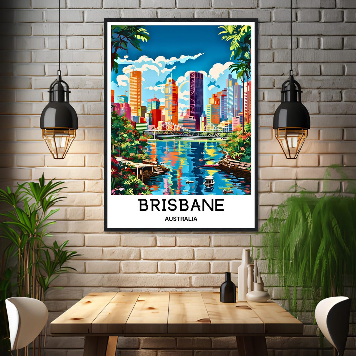 Brisbane City Skyline Reflecting Over the River in Pop Art Poster - Image 3