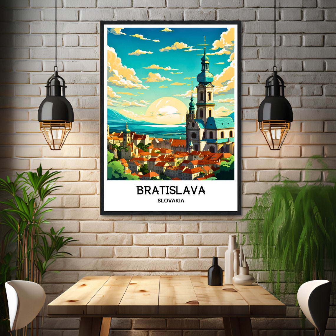 Bratislava Slovakia Blue Church Sunset Old Town Rooftops Travel Poster - Image 3