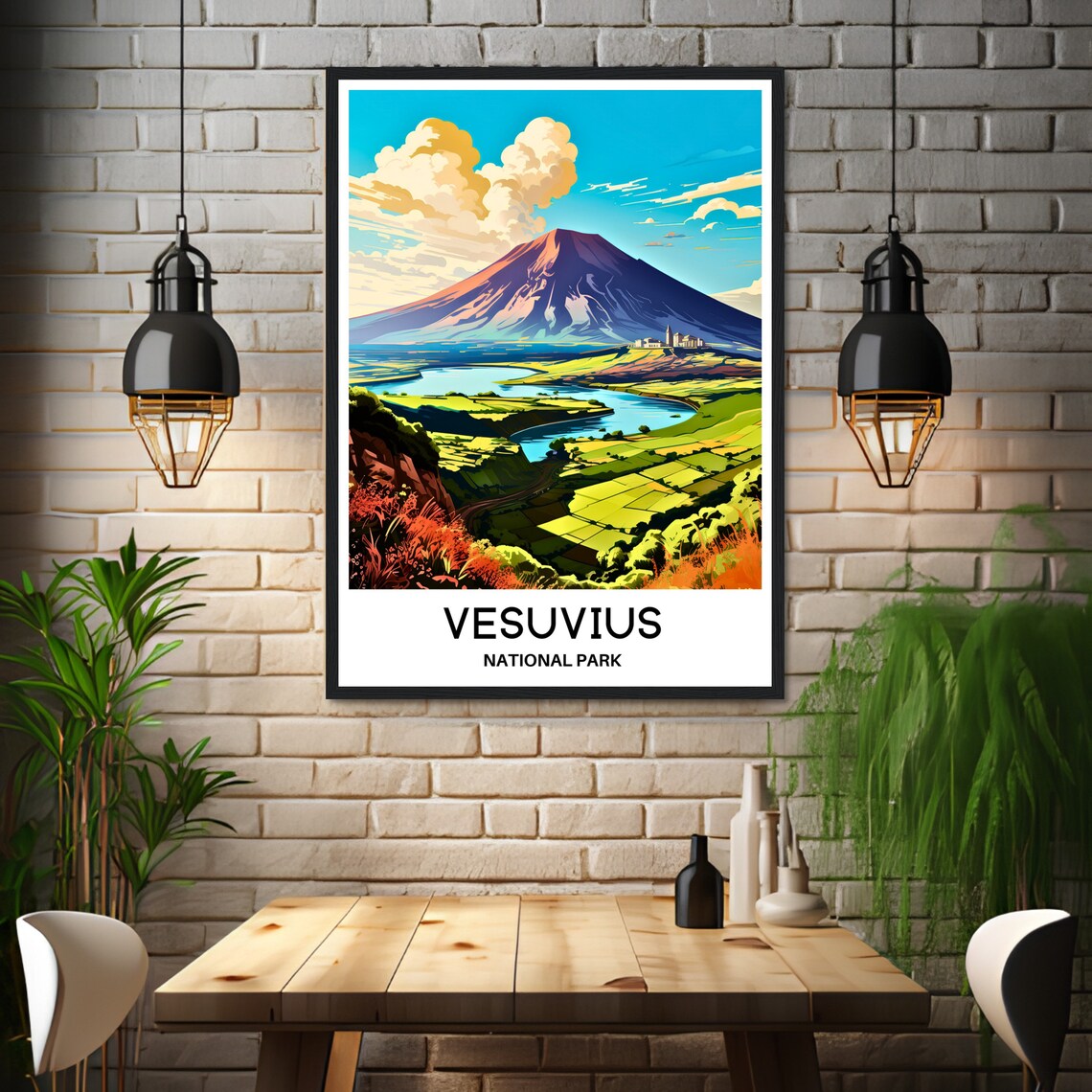 Vesuvius Volcano over Green River Valley Italy Travel Poster - Image 3