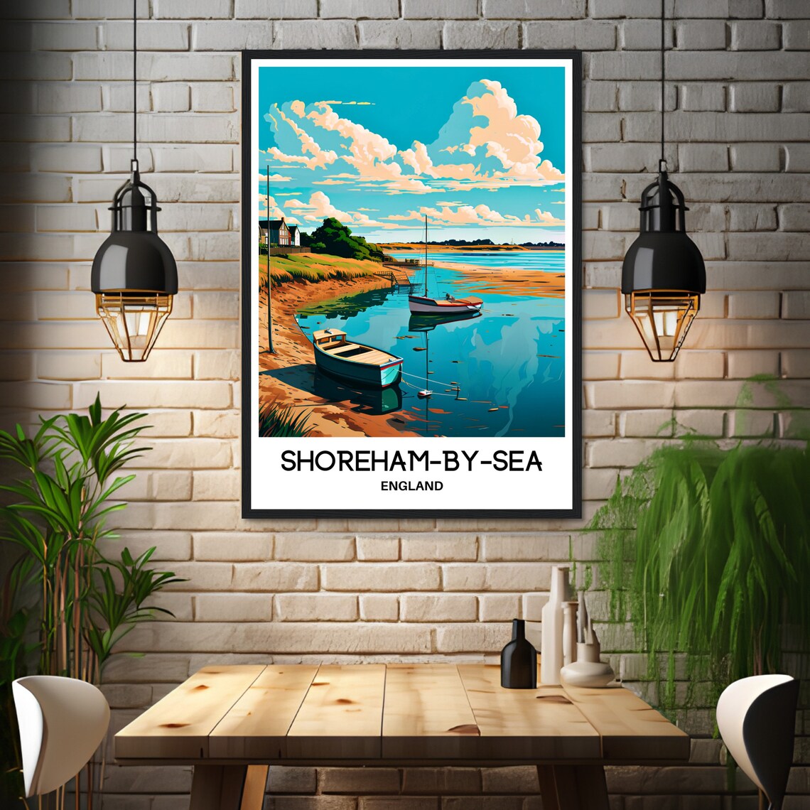 Shoreham-By-Sea England Sailboats Calm Riverbank Daytime View Poster - Image 3