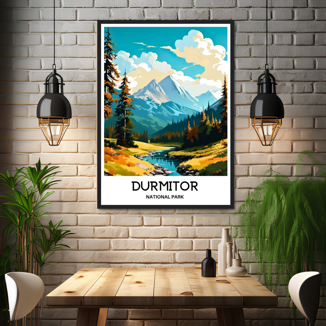 Durmitor National Park Snowy Mountain River Retro Travel Poster - Image 3