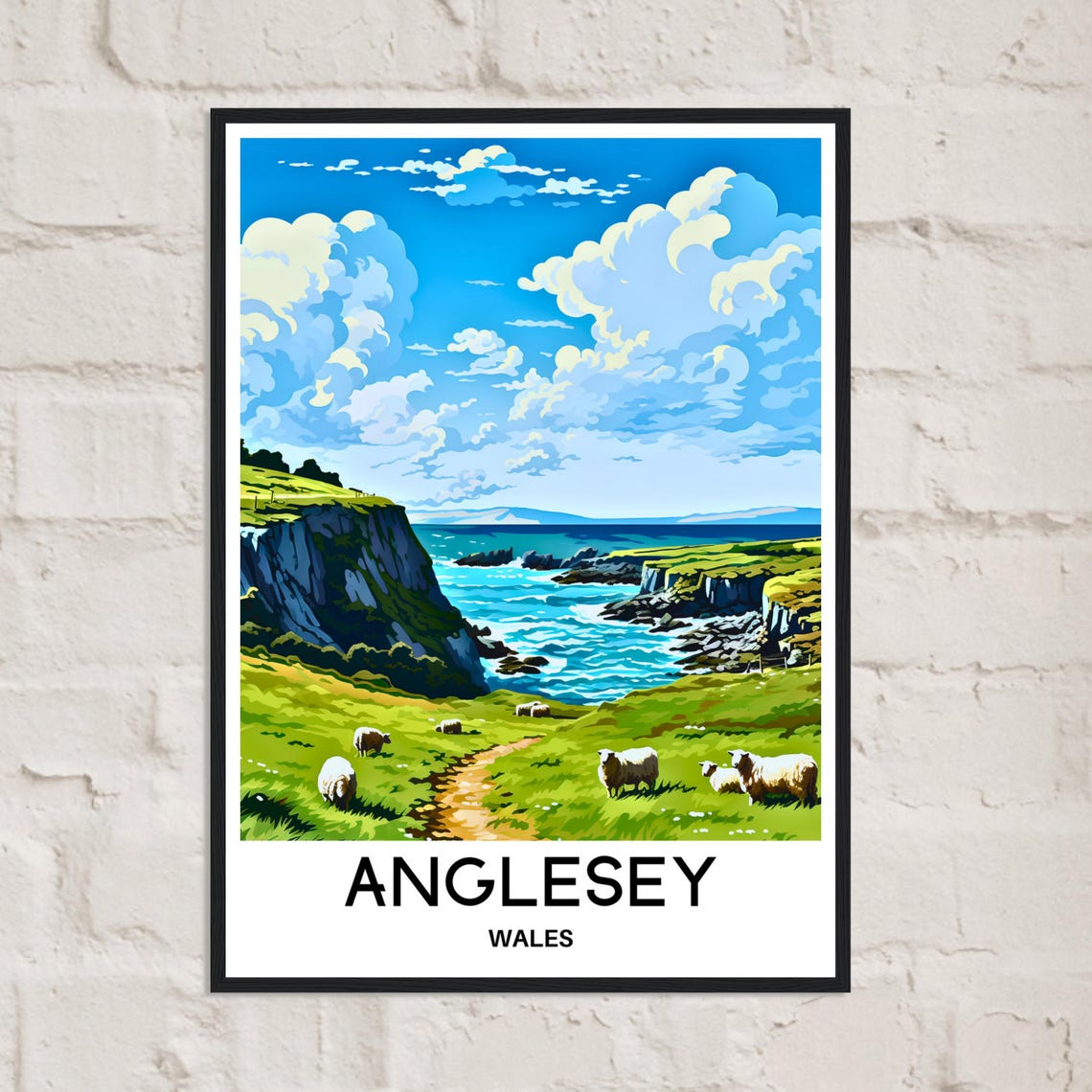 Anglesey Coastal Cliffs Grazing Sheep Wales Countryside Poster - Image 2