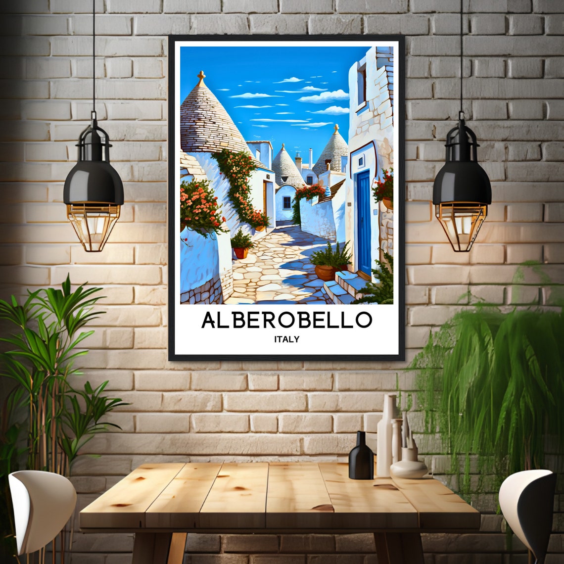 Alberobello Italy Trulli Cone Roof Stone Lane in Bloom Poster - Image 3