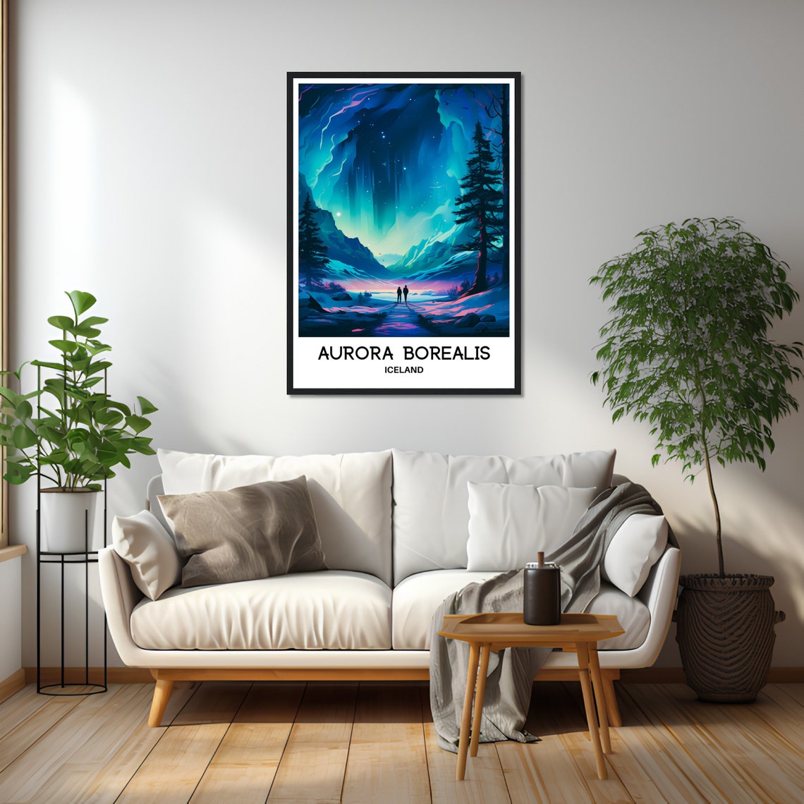 Aurora Borealis Iceland Northern Lights Snowy Valley Travel Poster - Image 2