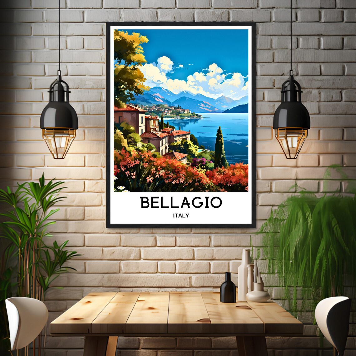 Bellagio Lake Como Villas Flower Gardens Mountains Italy Poster - Image 3