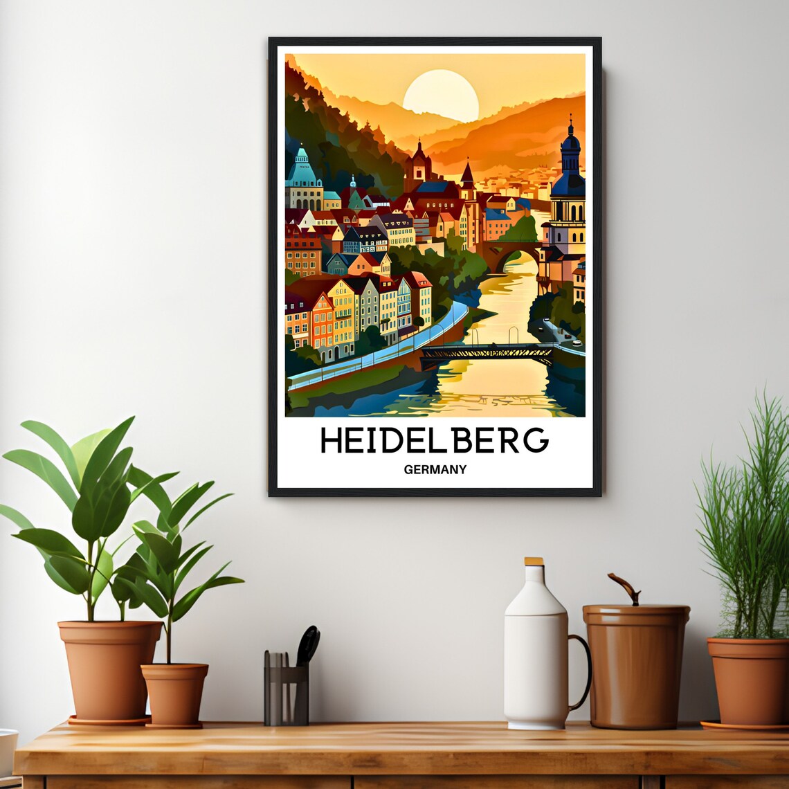 Heidelberg Germany Sunset River Bridges Old Town Glow Travel Poster - Image 3