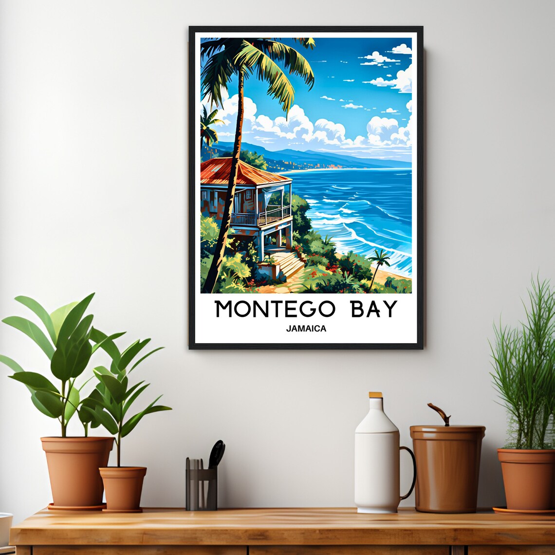 Montego Bay Jamaica Coastal Villa Palm Trees Ocean Travel Poster - Image 3