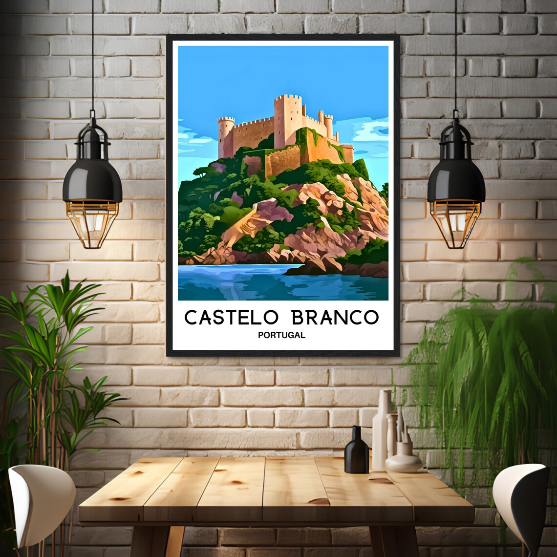Castelo Branco Portugal Hilltop Castle by the Sea Travel Poster - Image 3