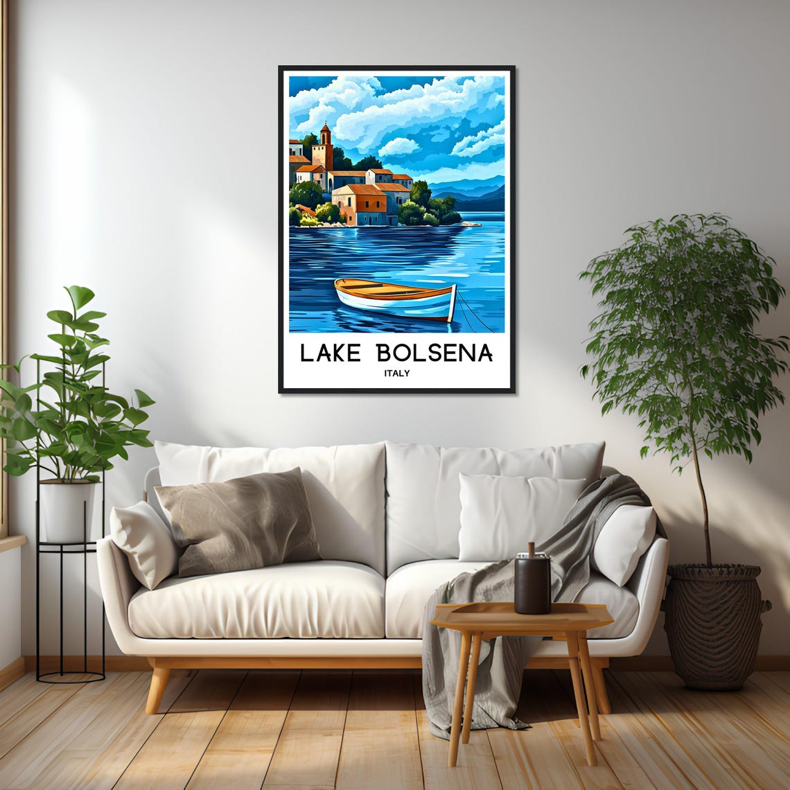 Lake Bolsena Italy Lakeside Village With Rowboat on Water Poster - Image 2
