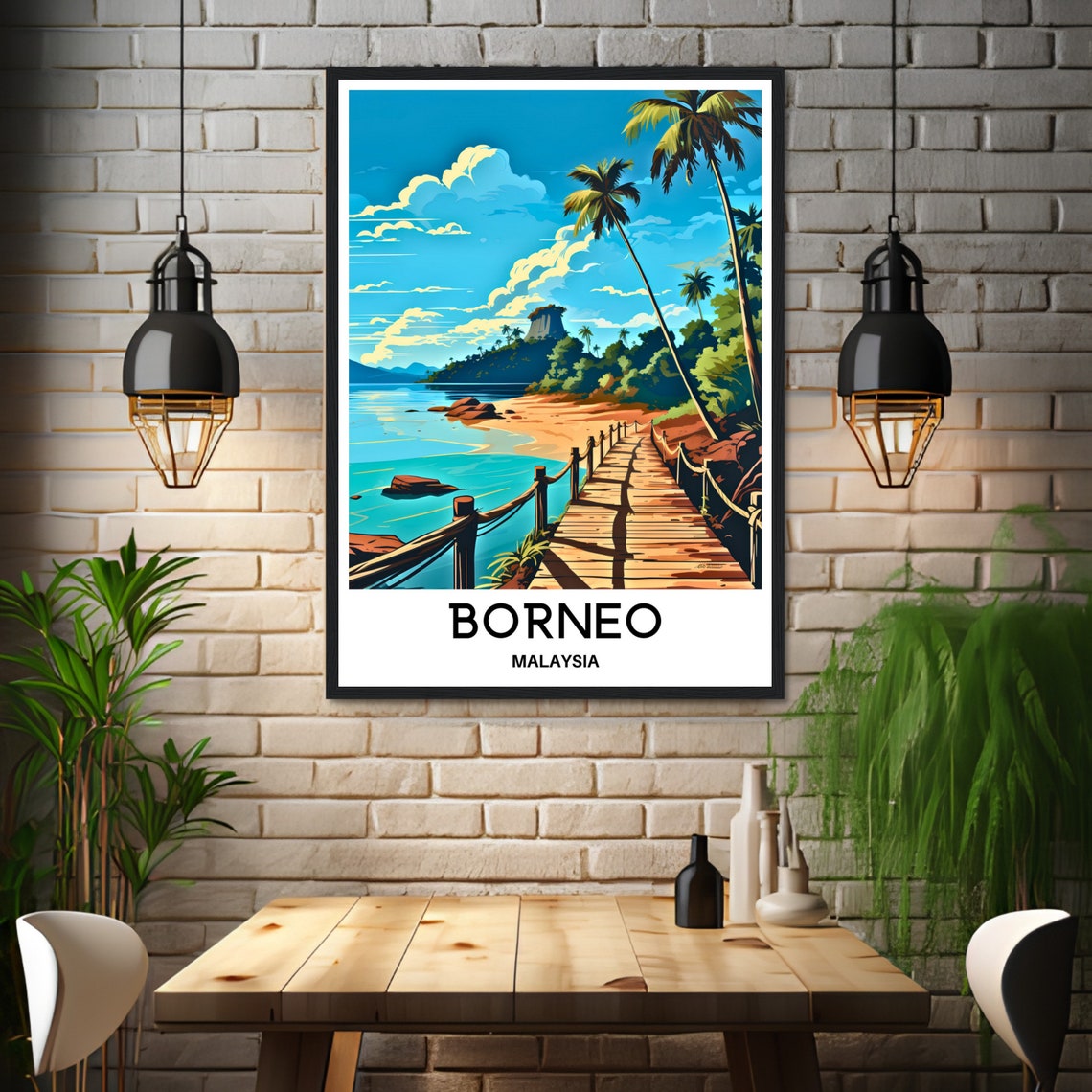 Borneo Beach Boardwalk Palms Tropical Island Malaysia Poster - Image 3