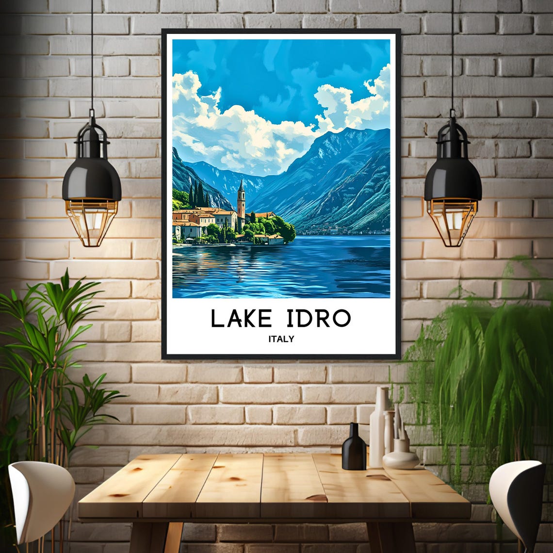 Lake Idro Italy Lakeside Village Poster with Church and Mountains - Image 3