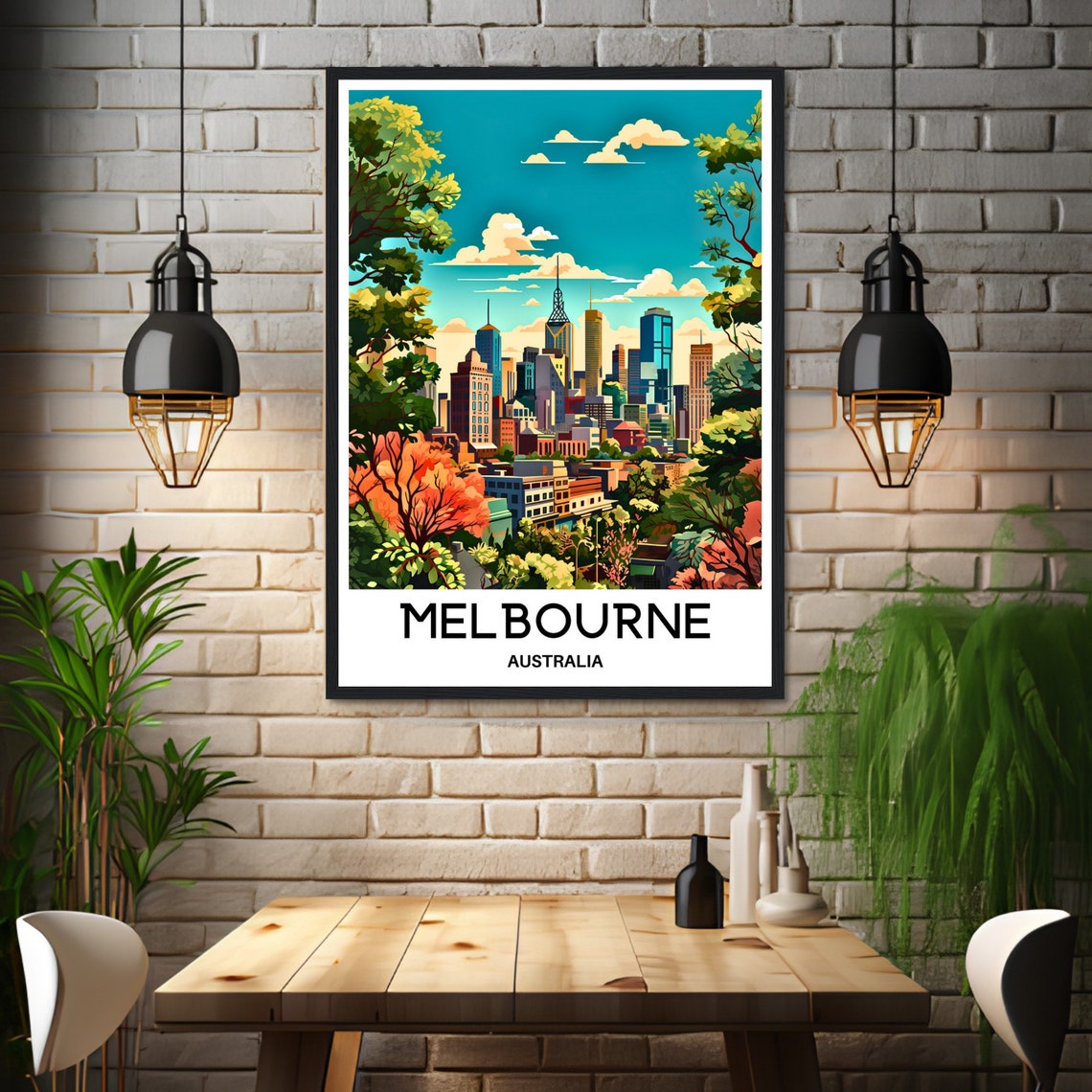 Melbourne Australia Skyline From Lush Park Gardens Travel Poster - Image 3