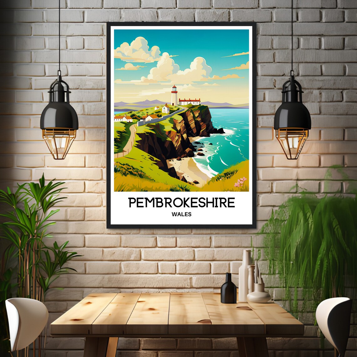 Pembrokeshire Wales Lighthouse Cliffs Coastal Walk Travel Poster - Image 3