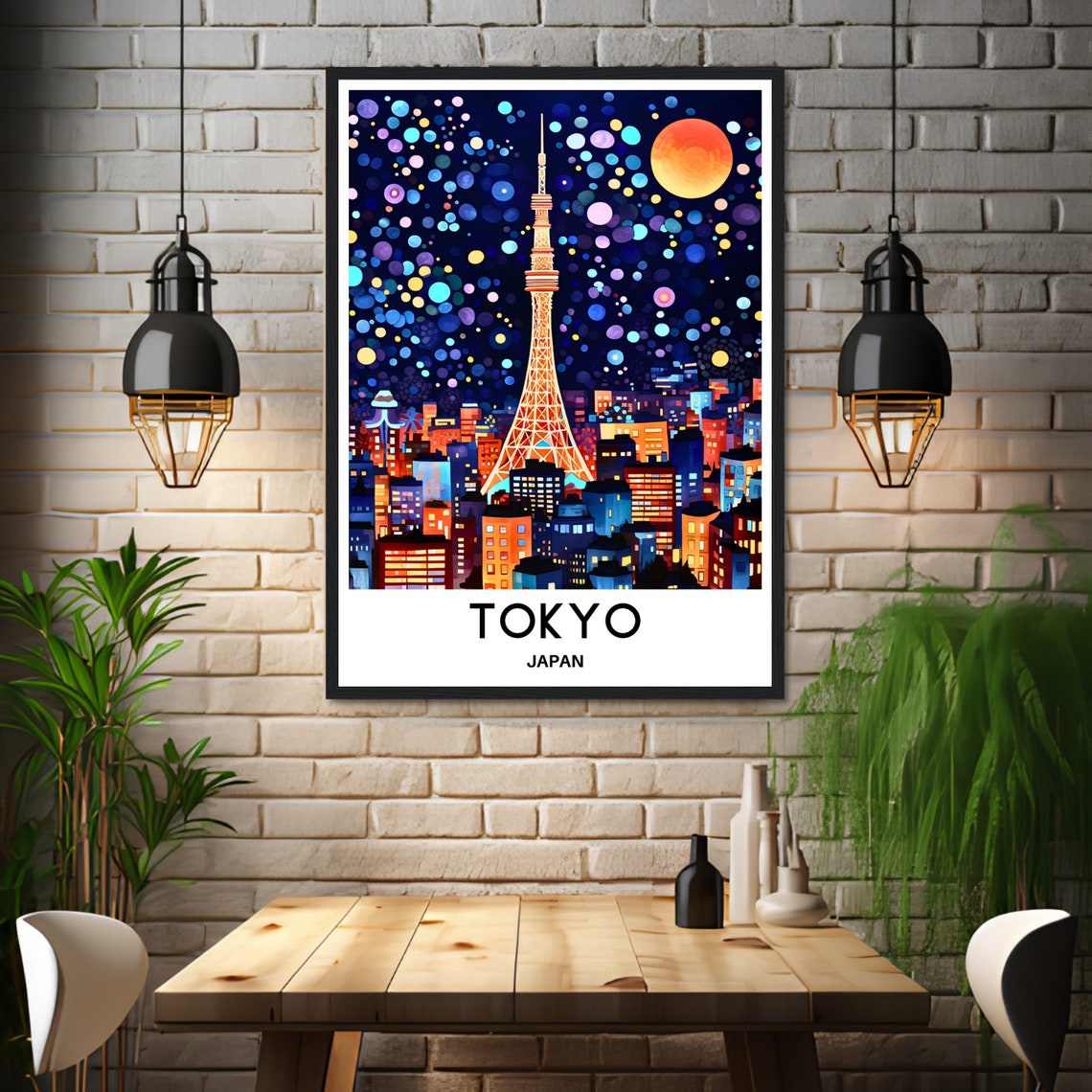 Tokyo Japan Tower at Night in Bright City Lights Travel Poster - Image 3