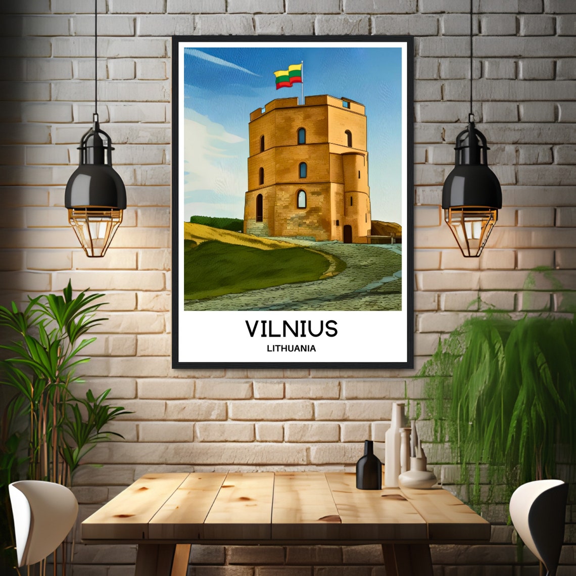 Vilnius Gediminas Castle Tower Lithuanian Flag Travel Poster - Image 3