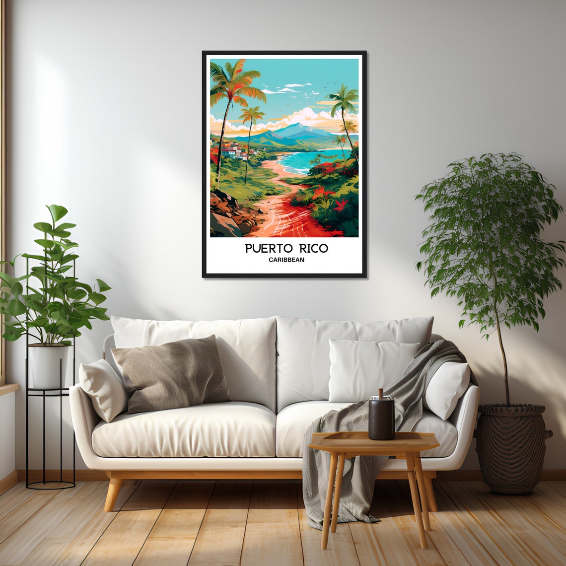 Puerto Rico Caribbean Tropical Beach Palm Trees Ocean Travel Poster - Image 2