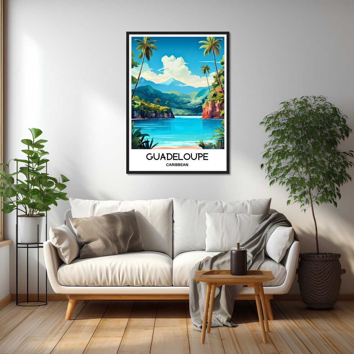 Guadeloupe Caribbean Palm Beach Tropical Lagoon Travel Poster - Image 2