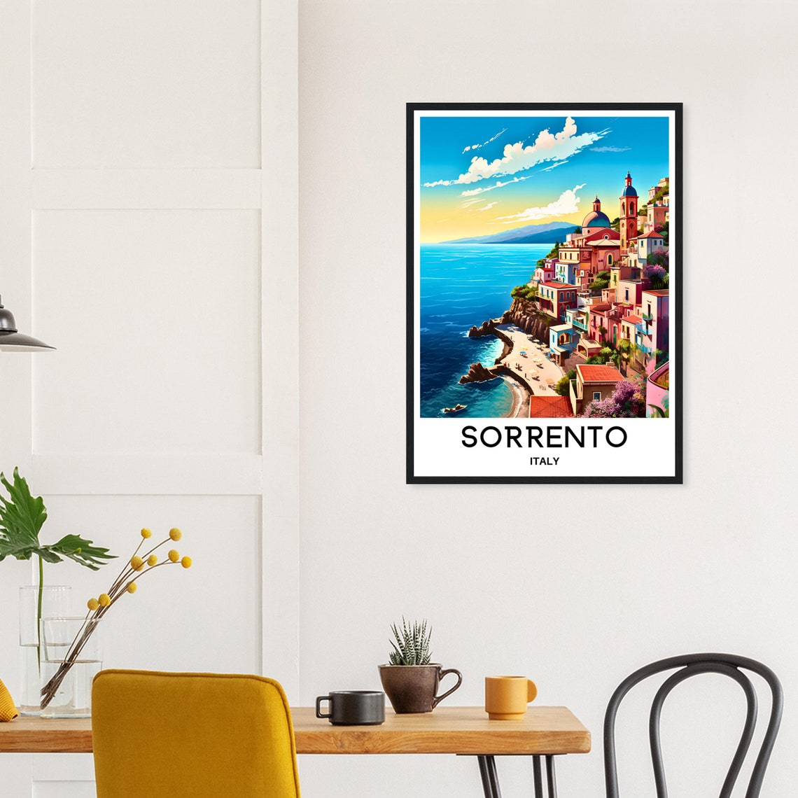 Sorrento Italy Cliffside Cove Pastel Houses Sunset Travel Poster - Image 2