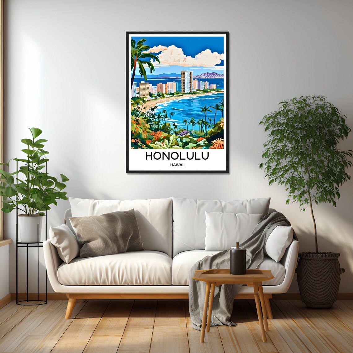 Honolulu Hawaii Waikiki Beach City Skyline Ocean Travel Poster - Image 2