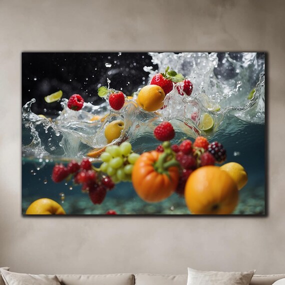 Tempered Glass Wall Art Abstract Wall Art Large Wall Glass Art Extra Large Wall Art Fruits Wall Art Splashing Fruit On Water Fresh Fruit